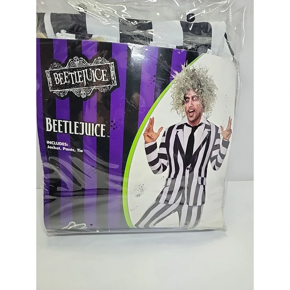 Spirit Halloween‎ Beetlejuice Adult Men's Costume Size Medium & Wig Included